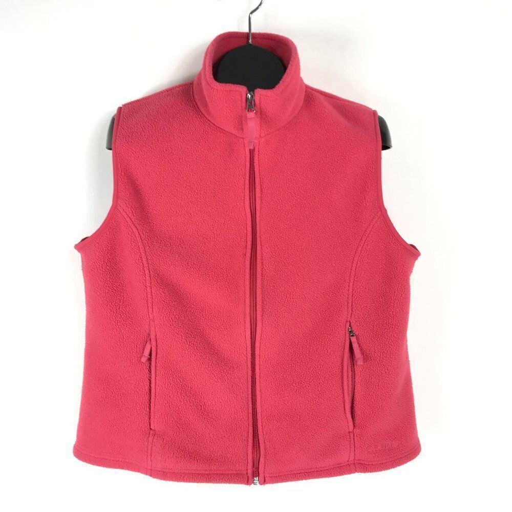 L.L. Bean Full Zip Fleece Vest Women's Large Pink Mock Neck Pockets Logo Outdoor